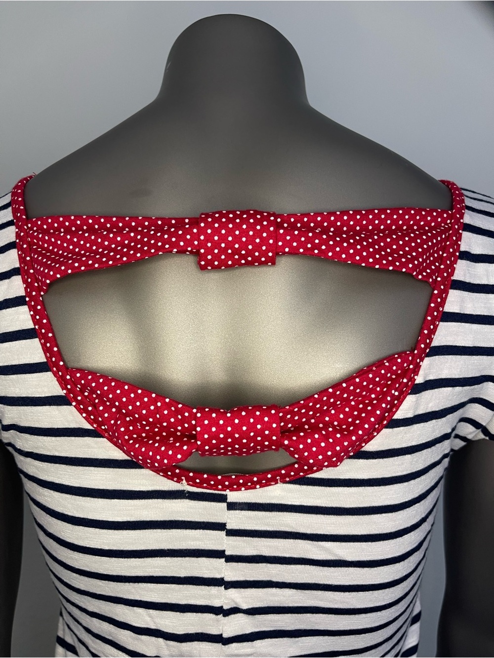 delias‎ M Striped Baby Tee Red Polka Dot Bows Sailor Y2K Round Neck - Picture 4 of 8